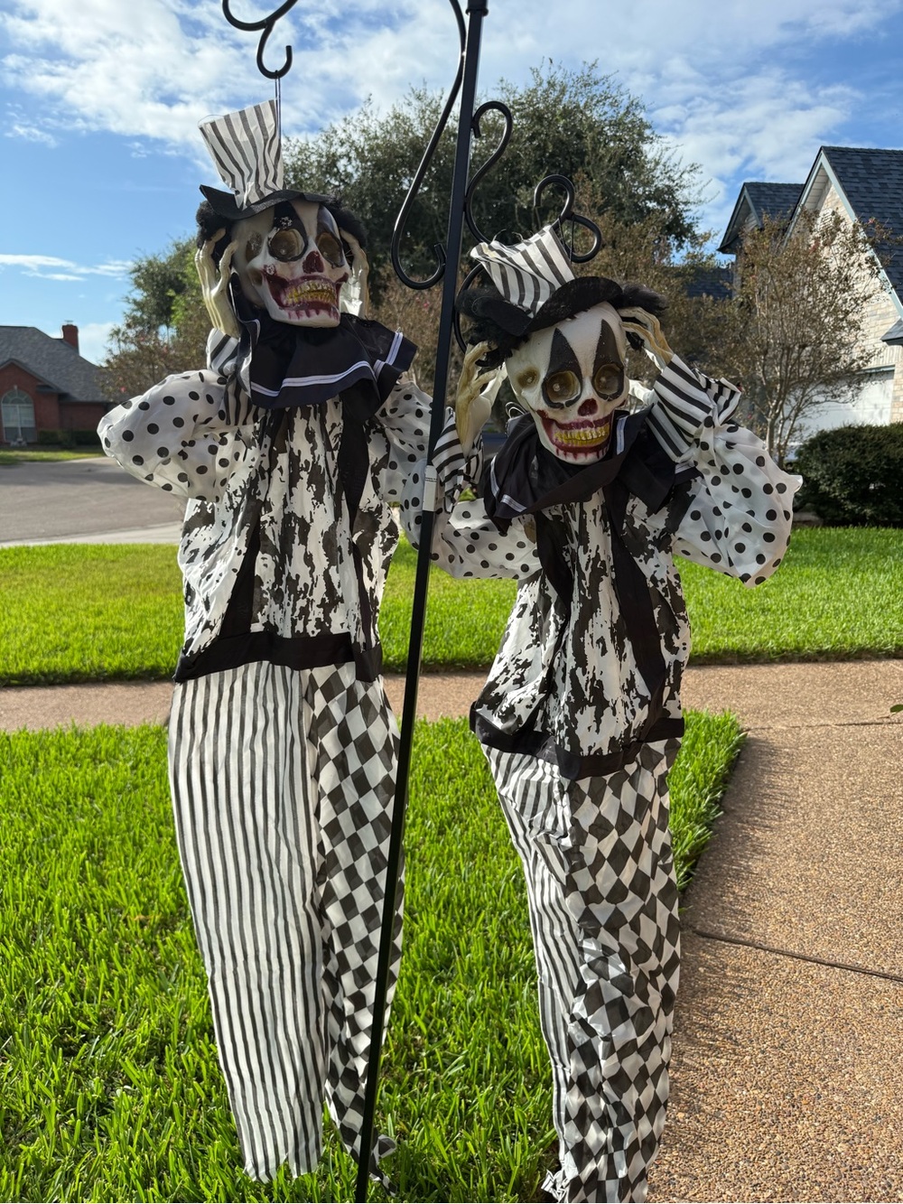 Vintage Halloween Skeleton Clown Pair of 2 Black White Animated Yard Decor Works